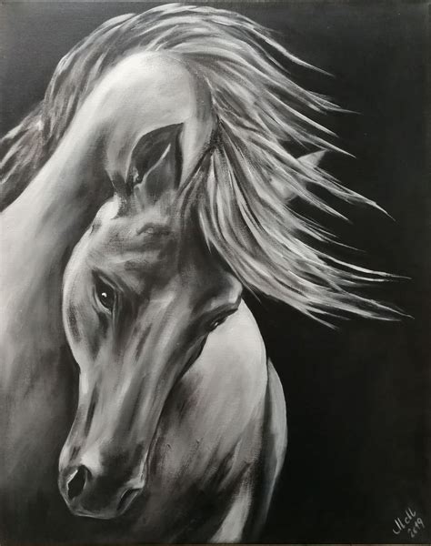 Horse - black and white oil painting Oil painting by Mateja Marinko | Artfinder