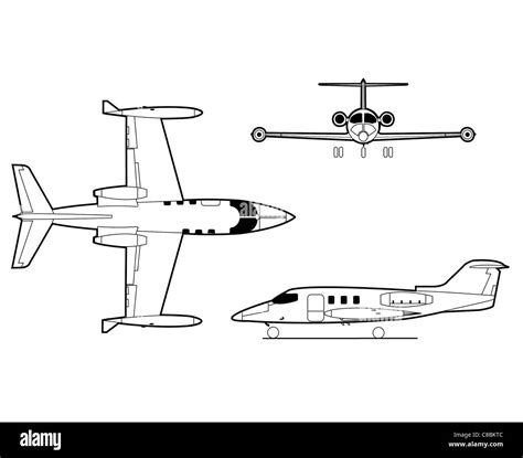 3 view aircraft line art drawing Learjet Stock Photo: 39595036 - Alamy