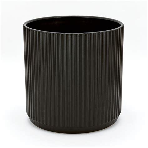 Amazon Basics Fluted Ceramic Planter 8 Inch Black 8 Inch Black