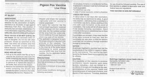 Pigeon Pox Vaccine Directions