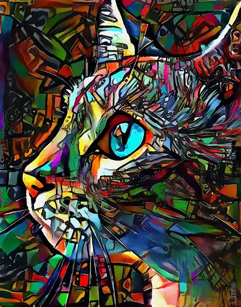 Elza Cat Mix Media Painting By L Roche