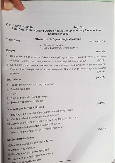 Obg Question Papers Lecture Notes Bsc Nursing Studocu