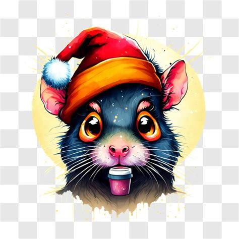 Download Funny Rat In Animal Hat Drinking Coffee Pngs Online Creative