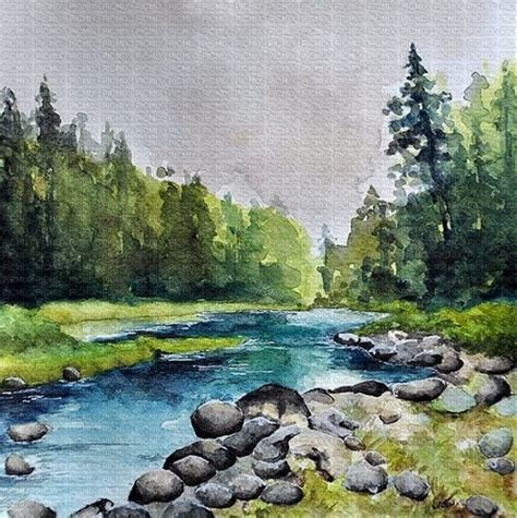 river landscape watercolor, river , landscape , watercolor ...