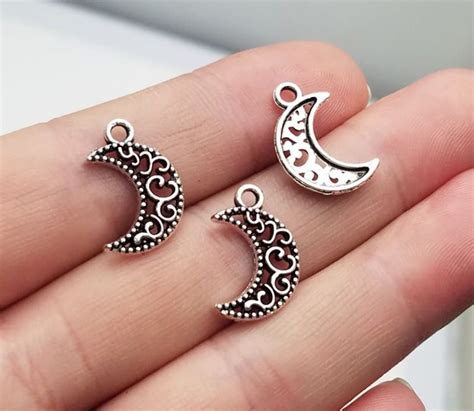 50pcslot Moon Charm Antique Silver Plated Carved Moon Charms Etsy Uk