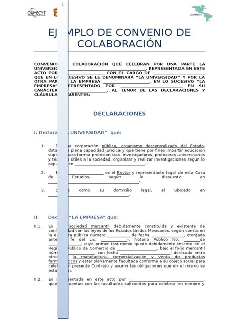 Ejemplo De Convenio De Colaboración