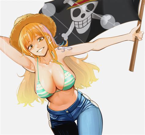 Nadainishi Nami One Piece One Piece Absurdres Commentary Highres 1girl Armpits Bikini