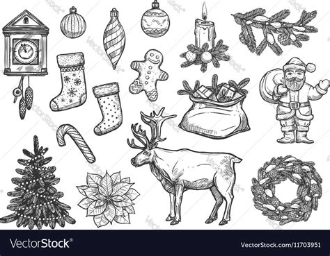 Christmas New Year ornaments sketch Royalty Free Vector