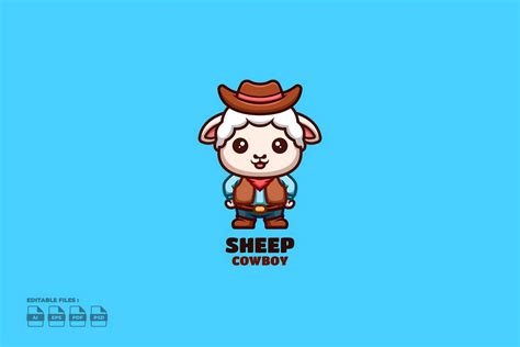 Cowboy Sheep Cute Kawaii Creative Mascot Graphic By Ajiwaluyo88