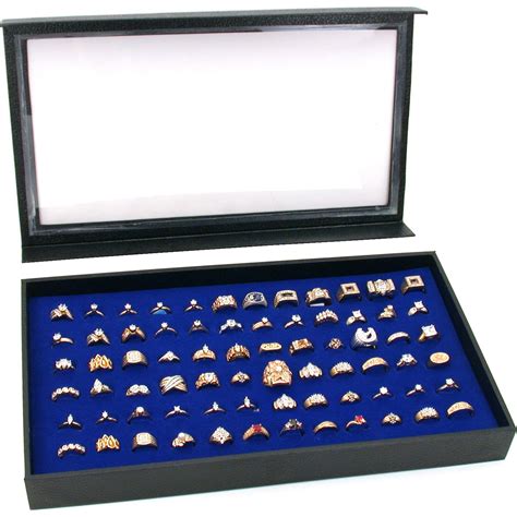 72 Ring Blue Jewelry Box Display Case Magnetic Lid New