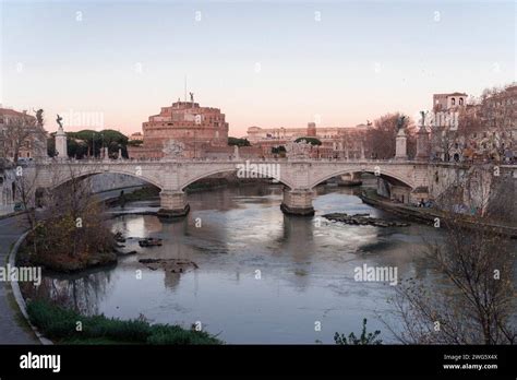 Ponte Vittorio Emanuele Ii And Castel Sant Angelo Romeitaly Stock