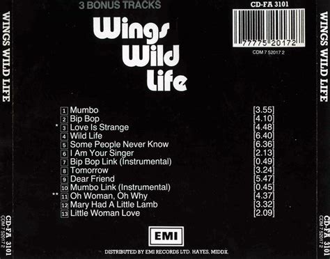 Car Tula Trasera De Paul Mccartney Wings Wild Life Portada