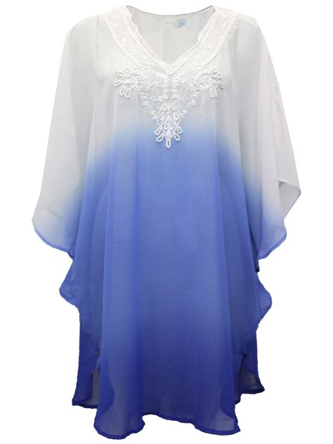 Enfasis Beachwear Blue Bead And Sequin Embellished Kaftan Plus Size