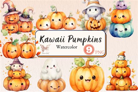 Watercolor Kawaii Pumpkins Cliparts Graphic By Blossom Clipart · Creative Fabrica