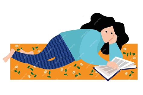 Premium Vector Woman Reading A Book Lying Down