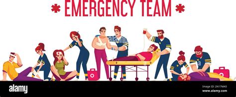 Emergency Cartoon Concept With First Aid Team Rescuing Accident Victims