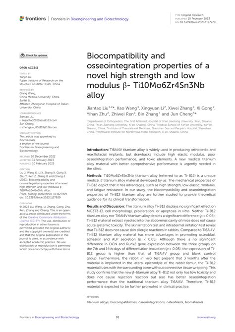 Pdf Biocompatibility And Osseointegration Properties Of A Novel High