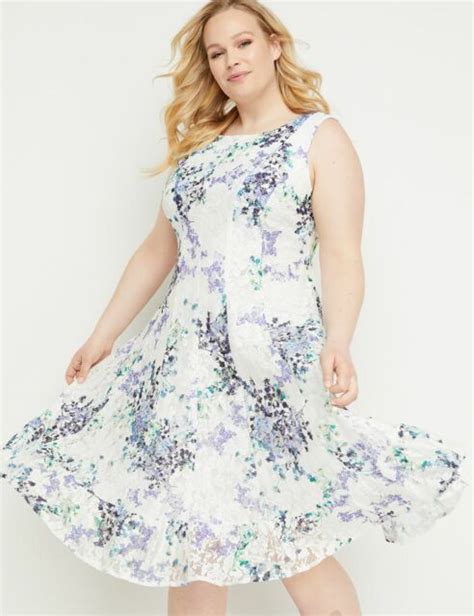 New Lane Bryant Plus Size Floral Lace Ruffle Hem Fit And Flare Dress Sz