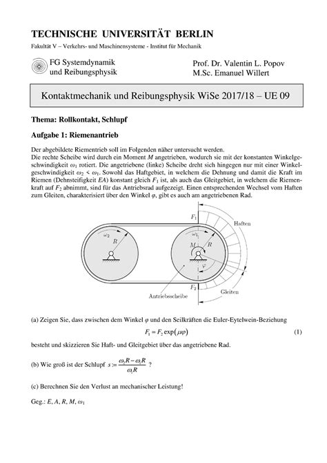 Uebungsblatt 09 Übungsblatt mit Übungsaufgaben TECHNISCHE