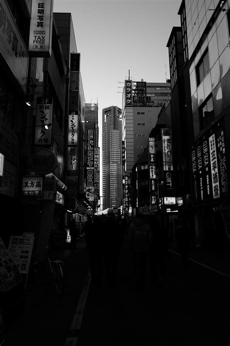 Fond D Cran Japon Monochrome Rue Paysage Urbain Nuit Route La