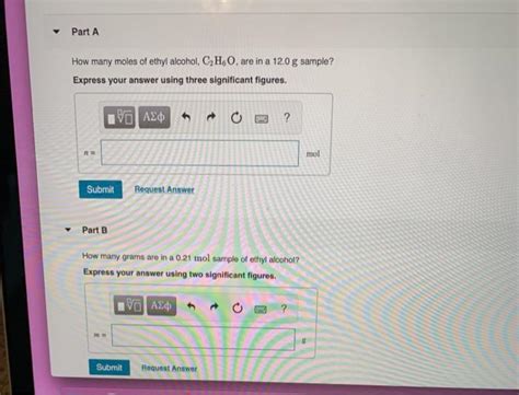 Solved Part A How Many Moles Of Ethyl Alcohol C Ho Are In Chegg