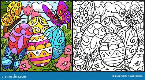 Butterflies Hovering Over Easter Eggs Illustration Stock Vector