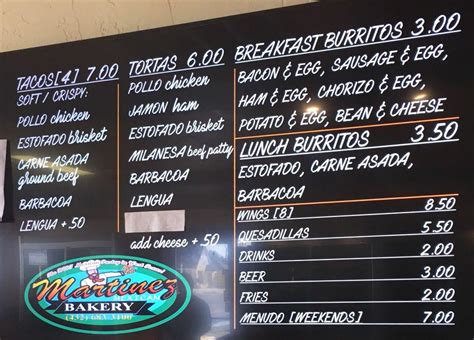 Menu at Martinez Bakery, Midland