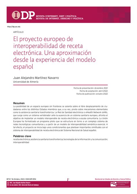 PDF El proyecto europeo de interoperabilidad de receta electrónica