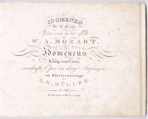 W A Mozart Early Edition Of The Vocal Score Of Idomeneo