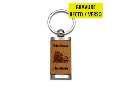 Porte clé personnalisé en bois et métal Gravé recto verso