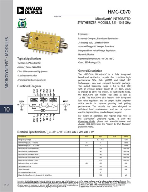 HMC C071 Datasheet GaAs MMIC SP4T NON REFLECTIVE SWITCH