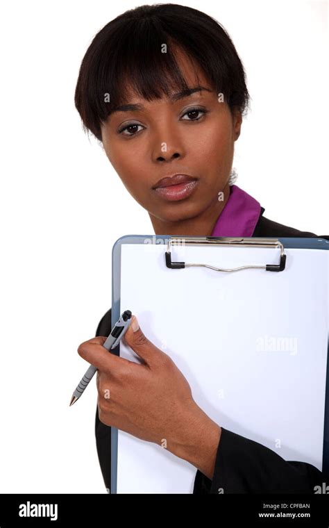 Black Woman Holding A Clipboard Stock Photo Alamy