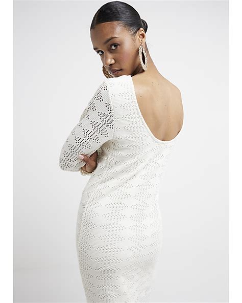 Cream Crochet Bodycon Maxi Dress River Island