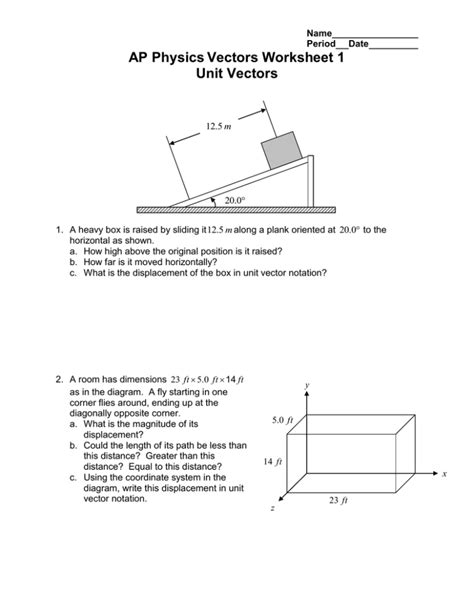 AP Physics Vectors Worksheet 1 Unit Vectors