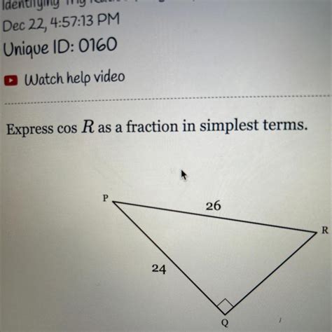 Express Cos R As A Fraction In Simplest Terms Brainly