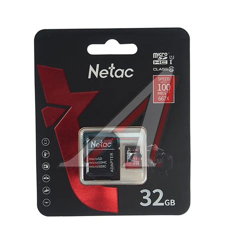 NT02P500PRO032GR Карта памяти 32GB MicroSD class 10 + SD адаптер NETAC ...