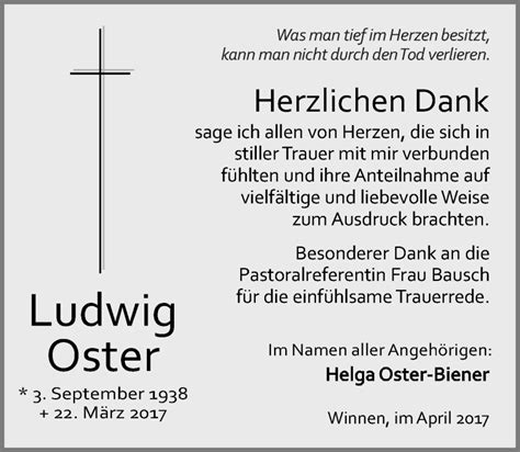 Traueranzeigen Von Ludwig Oster Rz Trauer De