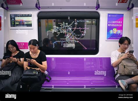 230908 HANGZHOU Sept 8 2023 People Ride A Subway Train Adorned