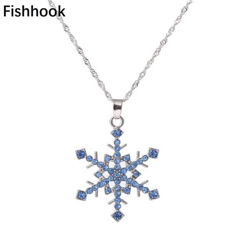 Fishhook Trendy Blue Crystal Snowflake Pendant Water Wave Chain