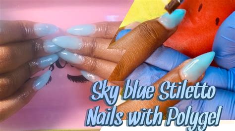 Sky Blue Stiletto Nails With Polygel 💅🏼 Youtube