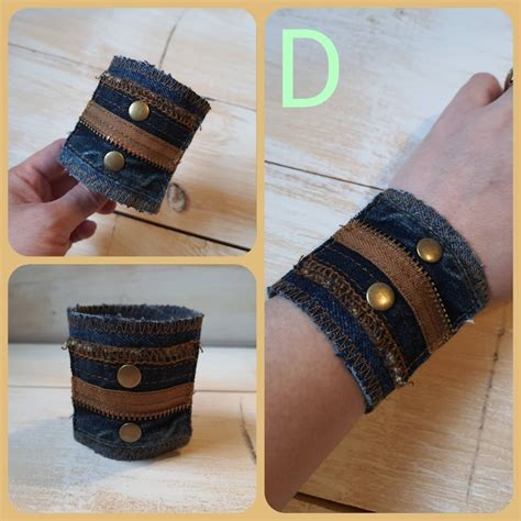 Upcycled Denim Cuff Bracelet Unique Cuff Bracelet Etsy