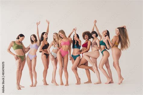 No Filter Photo Of Ten Girls In Lingerie Posing And Showing Their Best Figures Isolated On White