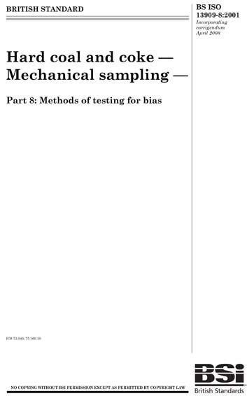 BS ISO 13909 8 2001 Hard Coal And Coke Mechanical Sampling Methods