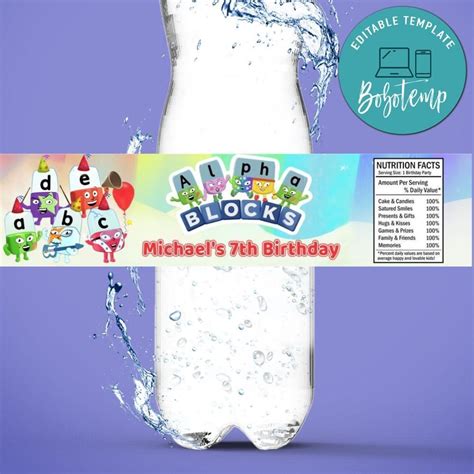 Alphablocks Birthday Water Bottle Label Template Bobotemp