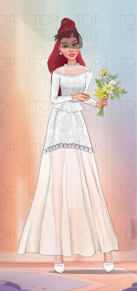 A Drawing Of A Woman In A White Dress Holding Flowers