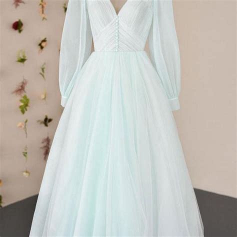 Light Green Tulle Long Sleeves Wedding Party Dresses, Light Green ...