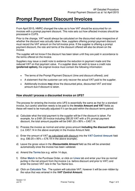 Processing Invoices with Prompt Payment Discounts: HMRC Rules and UFS