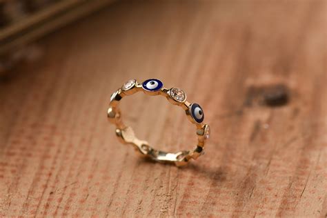 14K Gold Evil Eye Ring Gold Full Round Ring Zirconia Gold Etsy