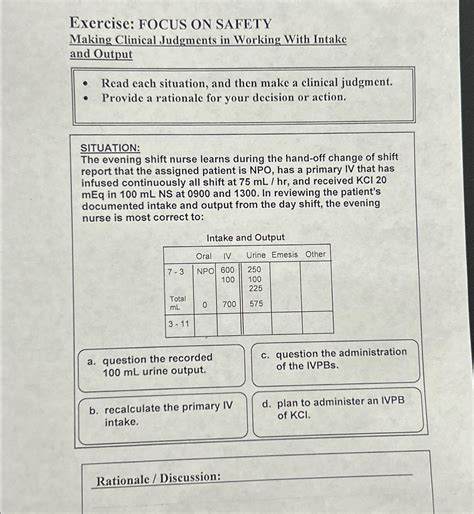 Solved Exercise: FOCUS ON SAFETYMaking Clinical Judgments in | Chegg.com