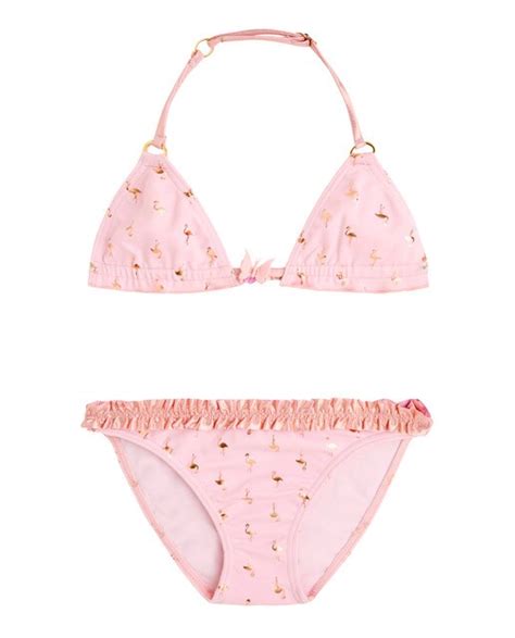 Bikini de niña de triángulo con estampado de flamencos rosa Moda El Corte Inglés